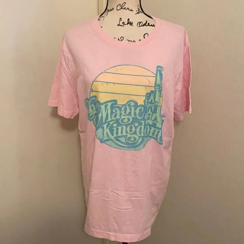 Disneyland Magic Kingdom Distressed Pink Graphic Shirt Amusement Park Disney Fan
